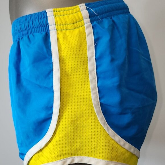 Women's Juniors Soffe Lined Running Shorts Dri-Fit Small Blue Neon Yellow - Picture 4 of 13